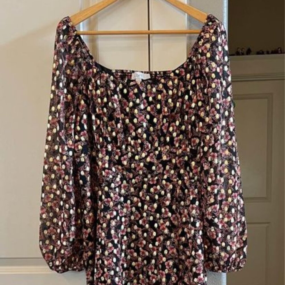 LOFT Floral Midi Dress - Black and Pink